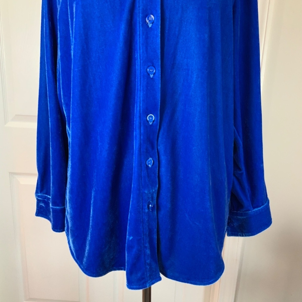 Soft Surroundings Velvet Coastal Blue Boyfriend Long Sleeve Tunic Top Size LP - Picture 4 of 10